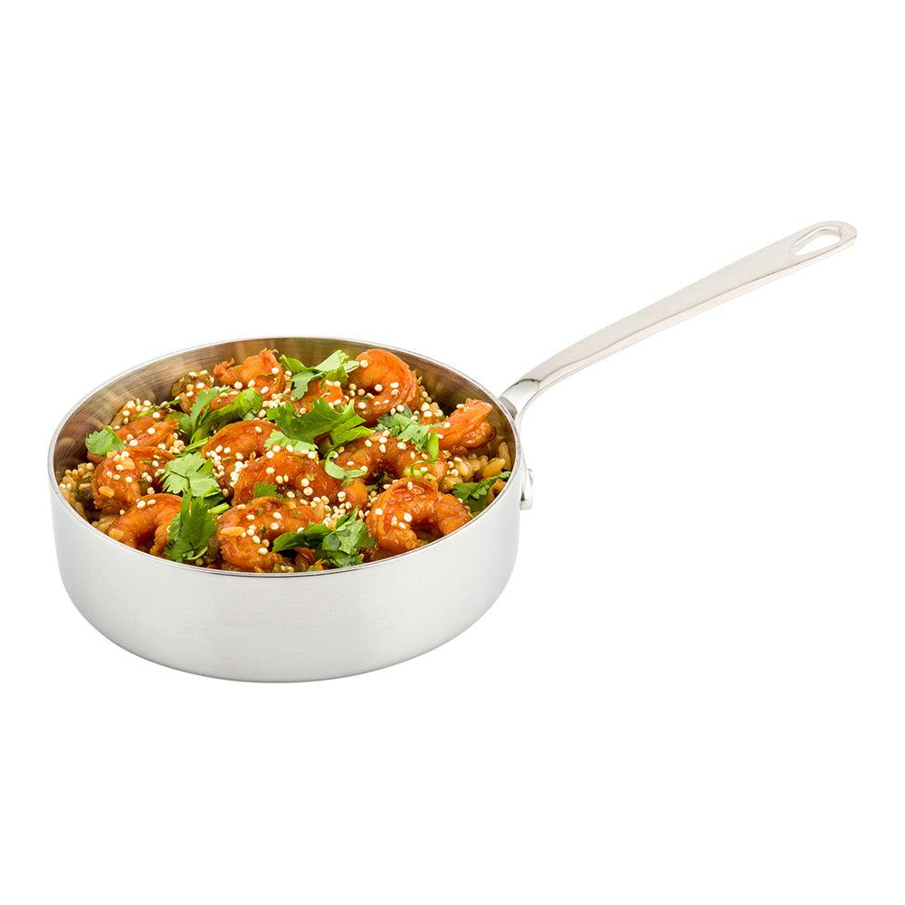 restaurantware Met Lux 12 oz Silver Stainless Steel Mini Saute Pan - 9" x 5" x 1 1/4" - 1 count box
