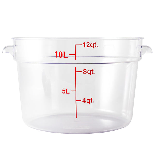 Restaurantware Met Lux 12 Qt Round Clear Plastic Food Storage Container - With Red Volume Markers - 12 1/4" X 12 1/4" X 8" - 10 Count Box