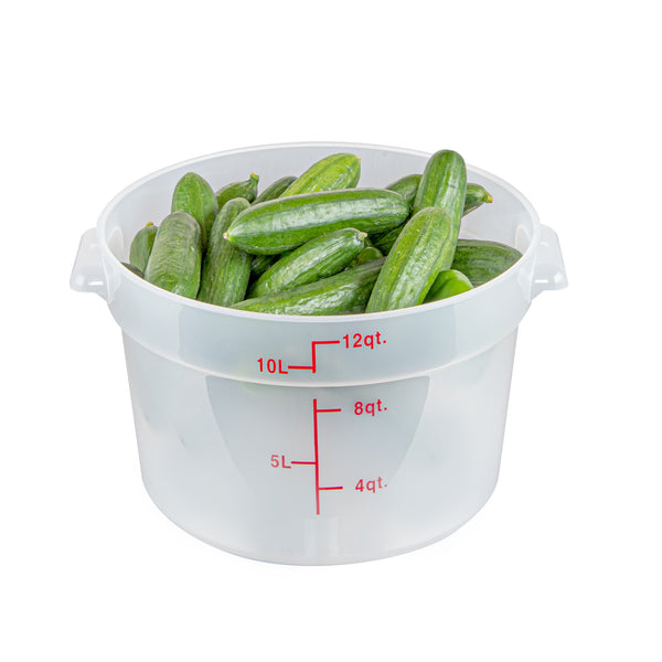 Restaurantware Met Lux 12 Qt Round Translucent Plastic Food Storage Container - With Red Volume Markers - 12 1/4" X 12 1/4" X 8" - 10 Count Box
