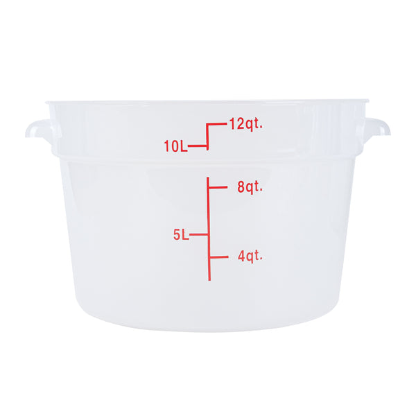 Restaurantware Met Lux 12 Qt Round Translucent Plastic Food Storage Container - With Red Volume Markers - 12 1/4" X 12 1/4" X 8" - 10 Count Box