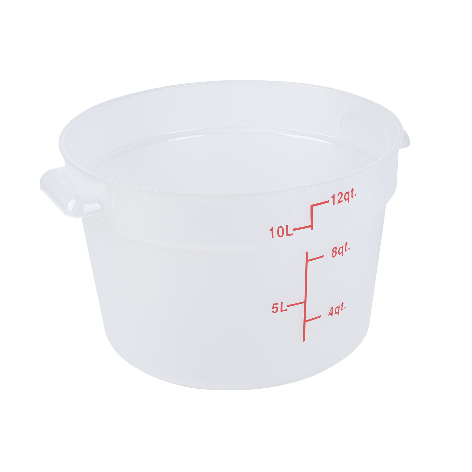 restaurantware Met Lux 12 qt Round Translucent Plastic Food Storage Container - with Red Volume Markers - 12 1/4" x 12 1/4" x 8" - 10 count box