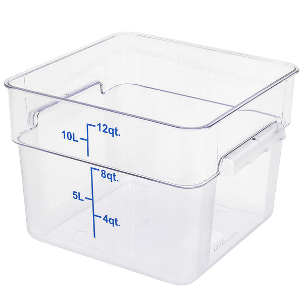 Restaurantware Met Lux 12 Qt Square Clear Plastic Food Storage Container - With Blue Volume Markers - 11" X 11" X 8" - 10 Count Box
