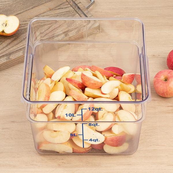 Restaurantware Met Lux 12 Qt Square Clear Plastic Food Storage Container - With Blue Volume Markers - 11" X 11" X 8" - 10 Count Box