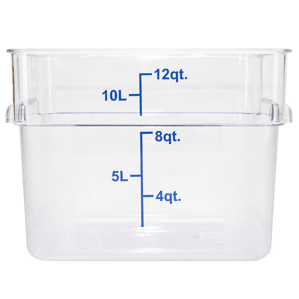 Restaurantware Met Lux 12 Qt Square Clear Plastic Food Storage Container - With Blue Volume Markers - 11" X 11" X 8" - 10 Count Box