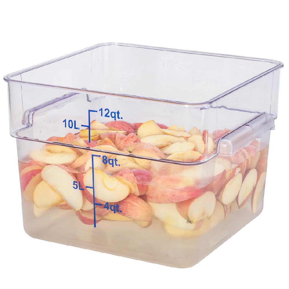 restaurantware Met Lux 12 qt Square Clear Plastic Food Storage Container - with Blue Volume Markers - 11" x 11" x 8" - 10 count box