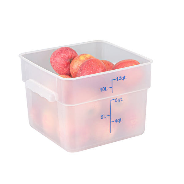 Restaurantware Met Lux 12 Qt Square Translucent Plastic Food Storage Container - With Blue Volume Markers - 11" X 11" X 8" - 10 Count Box