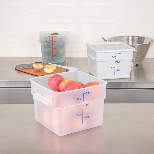 Restaurantware Met Lux 12 Qt Square Translucent Plastic Food Storage Container - With Blue Volume Markers - 11" X 11" X 8" - 10 Count Box