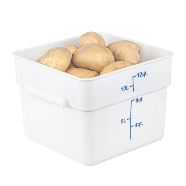 Restaurantware Met Lux 12 Qt Square White Plastic Food Storage Container - With Blue Volume Markers - 11" X 11" X 8" - 10 Count Box