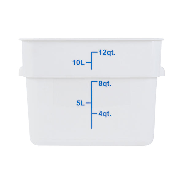 Restaurantware Met Lux 12 Qt Square White Plastic Food Storage Container - With Blue Volume Markers - 11" X 11" X 8" - 10 Count Box