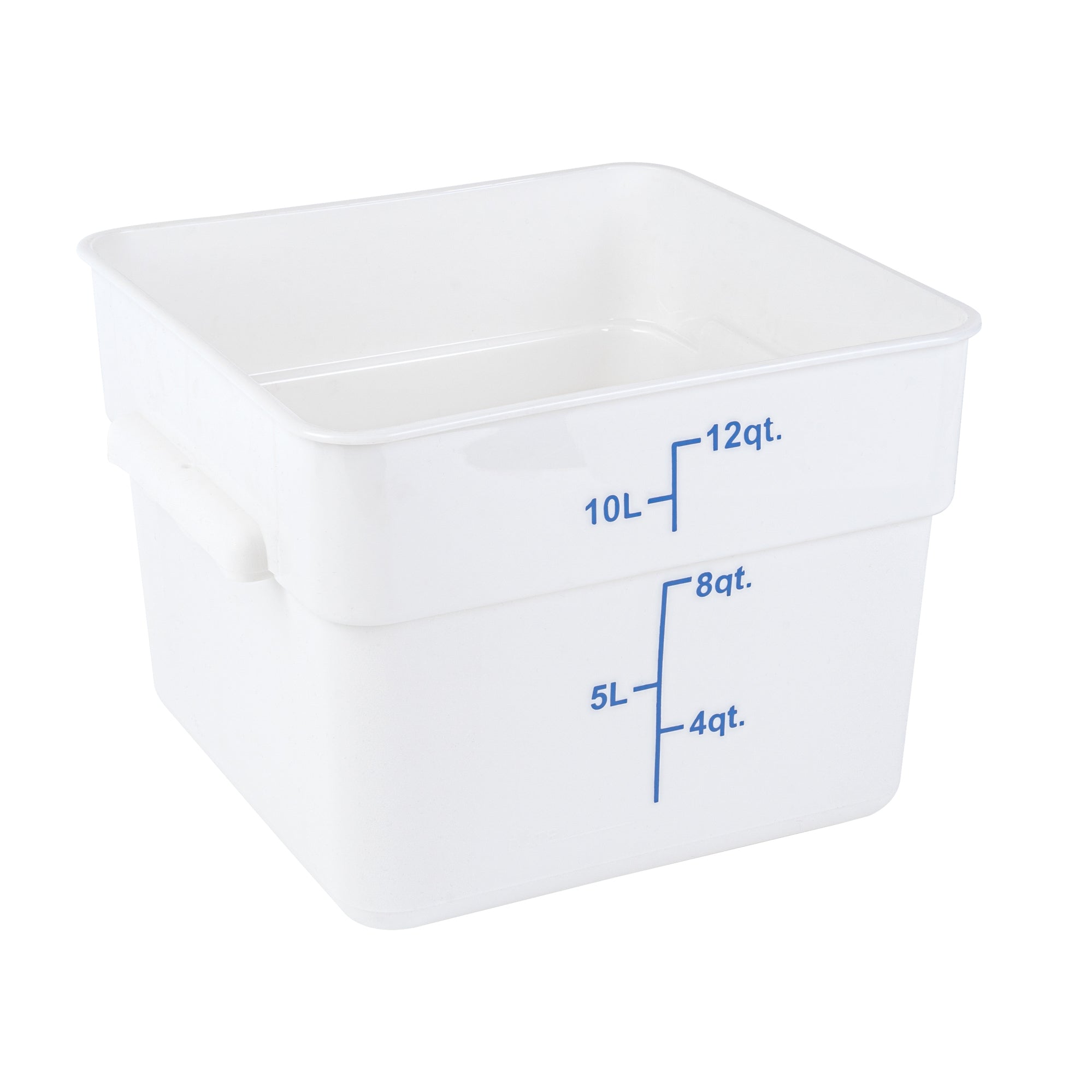 restaurantware Met Lux 12 qt Square White Plastic Food Storage Container - with Blue Volume Markers - 11" x 11" x 8" - 10 count box