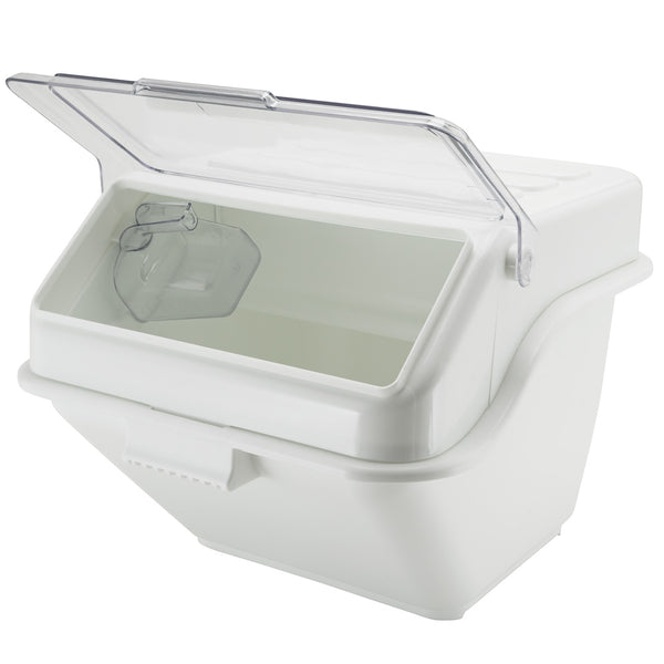 Restaurantware Met Lux 13 Gal Rectangle White Shelf Ingredient Bin - With 2 1/2 Cup Measuring Scoop - 22 1/2" X 20 1/4" X 16 1/2" - 1 Count Box