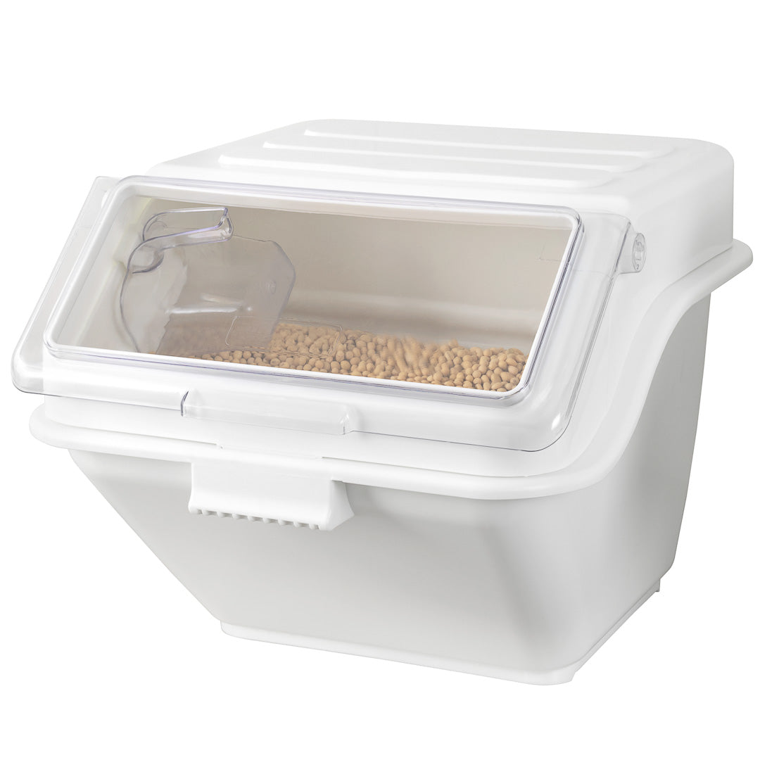 restaurantware Met Lux 13 gal Rectangle White Shelf Ingredient Bin - with 2 1/2 Cup Measuring Scoop - 22 1/2" x 20 1/4" x 16 1/2" - 1 count box