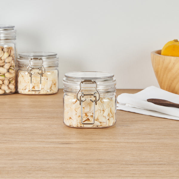 Restaurantware Met Lux 14 Oz Square Clear Plastic Storage Jar - With Hinged Lid - 3 3/4" X 3 3/4" X 3 3/4" - 20 Count Box