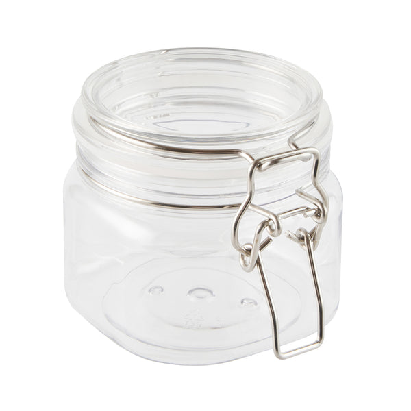 Restaurantware Met Lux 14 Oz Square Clear Plastic Storage Jar - With Hinged Lid - 3 3/4" X 3 3/4" X 3 3/4" - 20 Count Box