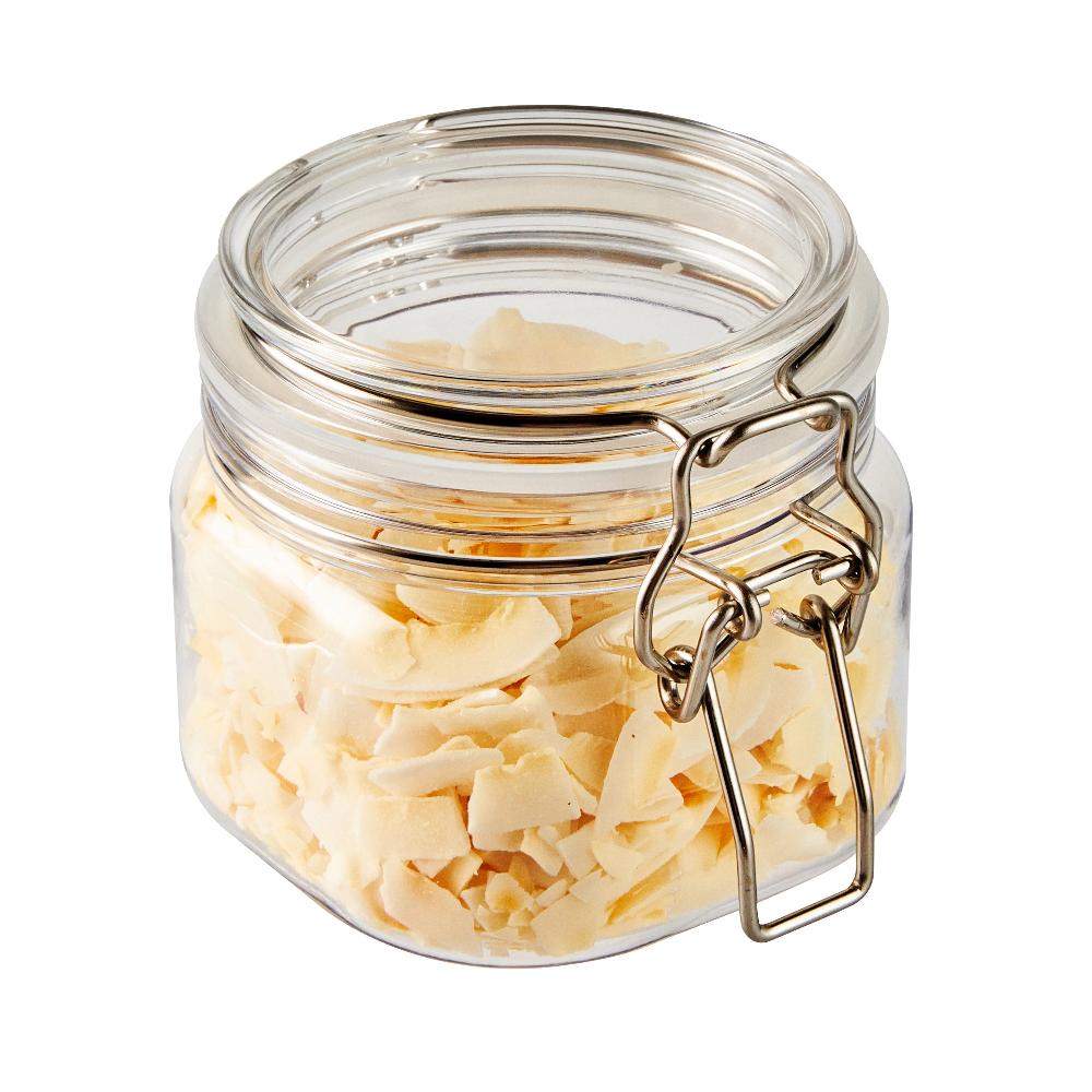 restaurantware Met Lux 14 oz Square Clear Plastic Storage Jar - with Hinged Lid - 3 3/4" x 3 3/4" x 3 3/4" - 20 count box