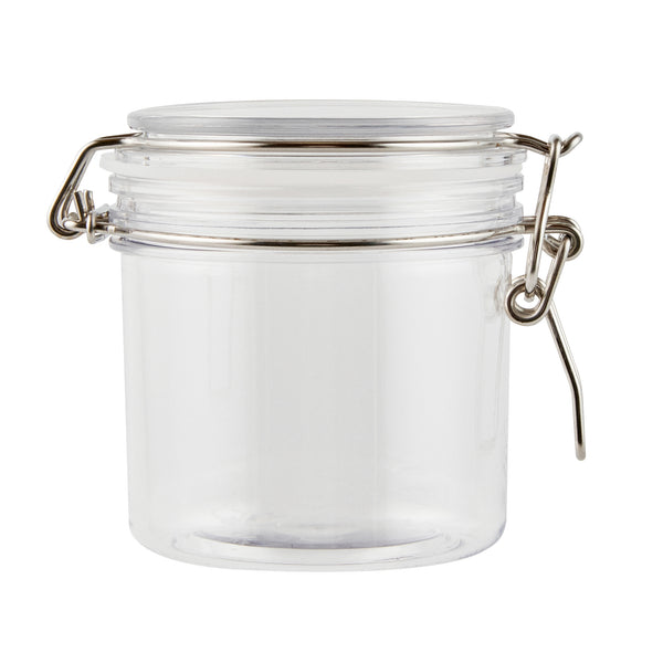 Restaurantware Met Lux 15 Oz Round Clear Plastic Storage Jar - With Hinged Lid - 3 1/2" X 3 1/2" X 4" - 20 Count Box