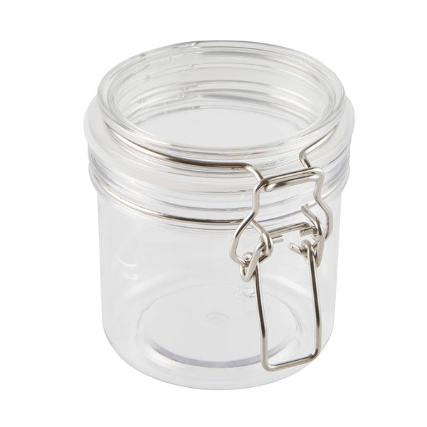 Restaurantware Met Lux 15 Oz Round Clear Plastic Storage Jar - With Hinged Lid - 3 1/2" X 3 1/2" X 4" - 20 Count Box