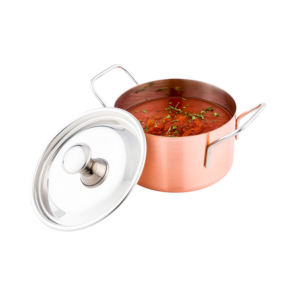 restaurantware Met Lux 16 oz Copper Stainless Steel Large Individual Casserole Pot - with Lid - 6 1/2" x 4 1/2" x 3" - 1 count box
