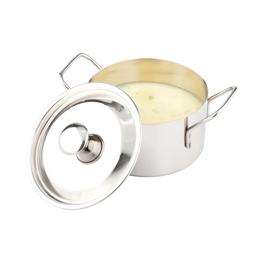 restaurantware Met Lux 16 oz Stainless Steel Large Individual Casserole Pot - with Lid - 6 1/2" x 4 1/2" x 3" - 1 count box