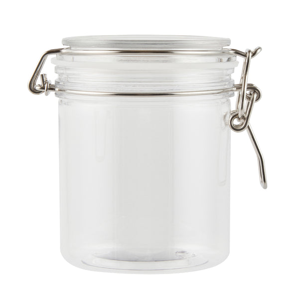 Restaurantware Met Lux 17 Oz Round Clear Plastic Storage Jar - With Hinged Lid - 3 1/2" X 3 1/2" X 4 1/2" - 20 Count Box