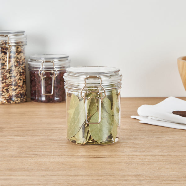 Restaurantware Met Lux 17 Oz Round Clear Plastic Storage Jar - With Hinged Lid - 3 1/2" X 3 1/2" X 4 1/2" - 20 Count Box