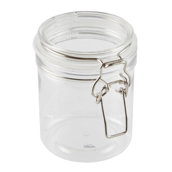 Restaurantware Met Lux 17 Oz Round Clear Plastic Storage Jar - With Hinged Lid - 3 1/2" X 3 1/2" X 4 1/2" - 20 Count Box