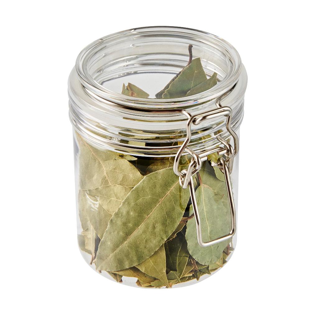restaurantware Met Lux 17 oz Round Clear Plastic Storage Jar - with Hinged Lid - 3 1/2" x 3 1/2" x 4 1/2" - 20 count box