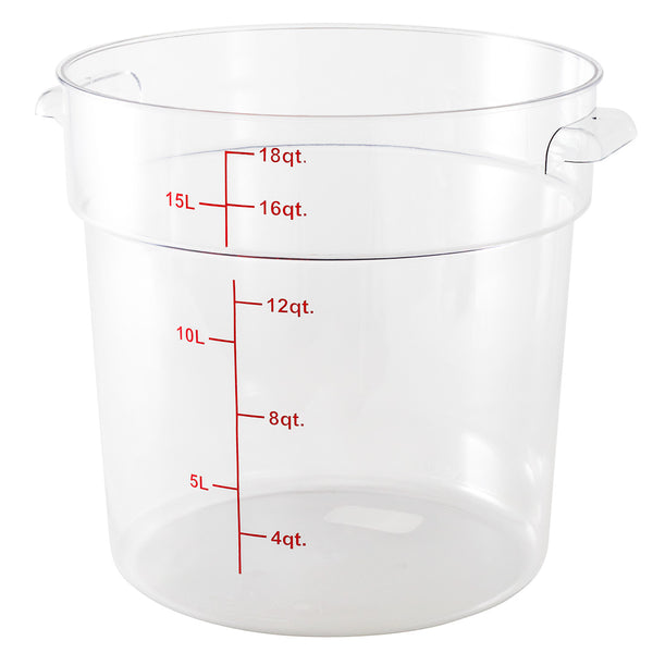 Restaurantware Met Lux 18 Qt Round Clear Plastic Food Storage Container - With Red Volume Markers - 12 1/4" X 12 1/4" X 12" - 10 Count Box