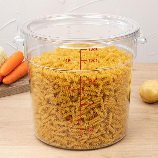 Restaurantware Met Lux 18 Qt Round Clear Plastic Food Storage Container - With Red Volume Markers - 12 1/4" X 12 1/4" X 12" - 10 Count Box