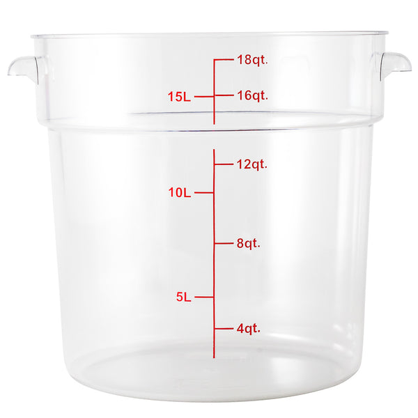 Restaurantware Met Lux 18 Qt Round Clear Plastic Food Storage Container - With Red Volume Markers - 12 1/4" X 12 1/4" X 12" - 10 Count Box