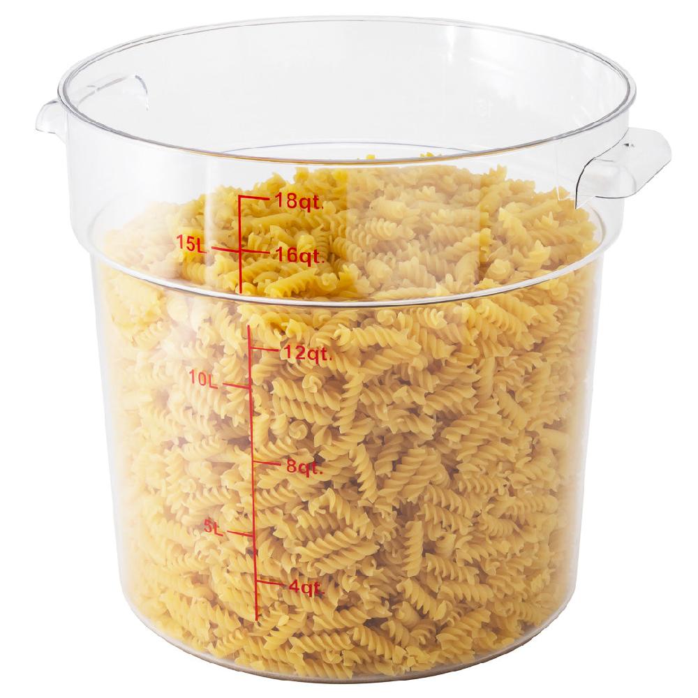 restaurantware Met Lux 18 qt Round Clear Plastic Food Storage Container - with Red Volume Markers - 12 1/4" x 12 1/4" x 12" - 10 count box