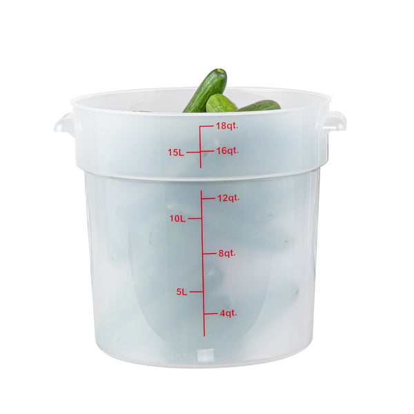 Restaurantware Met Lux 18 Qt Round Translucent Plastic Food Storage Container - With Red Volume Markers - 12 1/4" X 12 1/4" X 12" - 10 Count Box