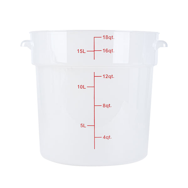 Restaurantware Met Lux 18 Qt Round Translucent Plastic Food Storage Container - With Red Volume Markers - 12 1/4" X 12 1/4" X 12" - 10 Count Box