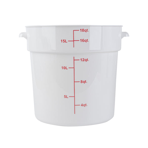 Restaurantware Met Lux 18 Qt Round White Plastic Food Storage Container - With Red Volume Markers - 12 1/4" X 12 1/4" X 12" - 10 Count Box