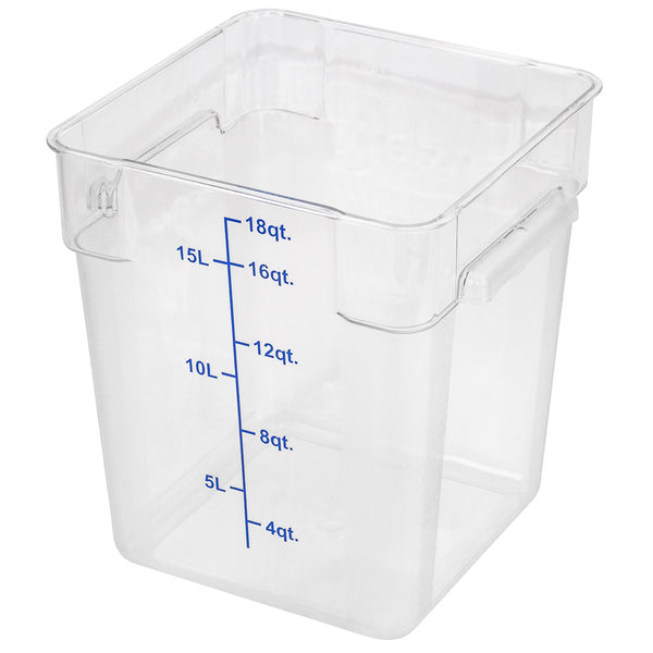 Restaurantware Met Lux 18 Qt Square Clear Plastic Food Storage Container - With Blue Volume Markers - 11" X 11" X 12 1/2" - 10 Count Box