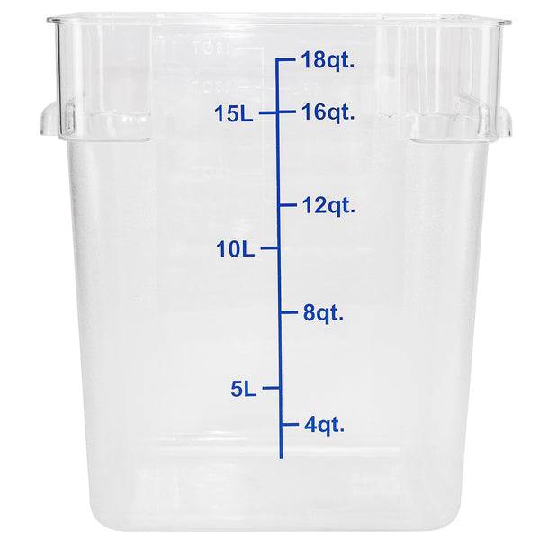 Restaurantware Met Lux 18 Qt Square Clear Plastic Food Storage Container - With Blue Volume Markers - 11" X 11" X 12 1/2" - 10 Count Box