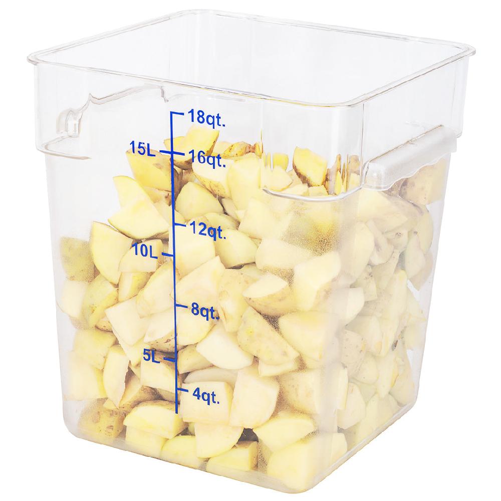 restaurantware Met Lux 18 qt Square Clear Plastic Food Storage Container - with Blue Volume Markers - 11" x 11" x 12 1/2" - 10 count box