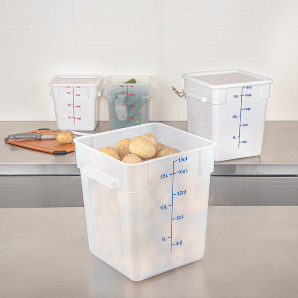 Restaurantware Met Lux 18 Qt Square Translucent Plastic Food Storage Container - With Blue Volume Markers - 11" X 11" X 12 1/2" - 10 Count Box