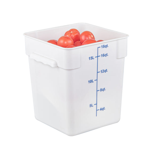 Restaurantware Met Lux 18 Qt Square White Plastic Food Storage Container - With Blue Volume Markers - 11" X 11" X 12 1/2" - 10 Count Box