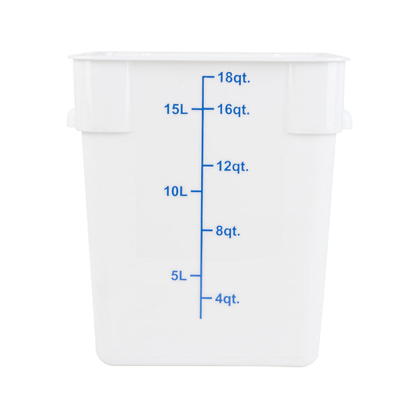 Restaurantware Met Lux 18 Qt Square White Plastic Food Storage Container - With Blue Volume Markers - 11" X 11" X 12 1/2" - 10 Count Box