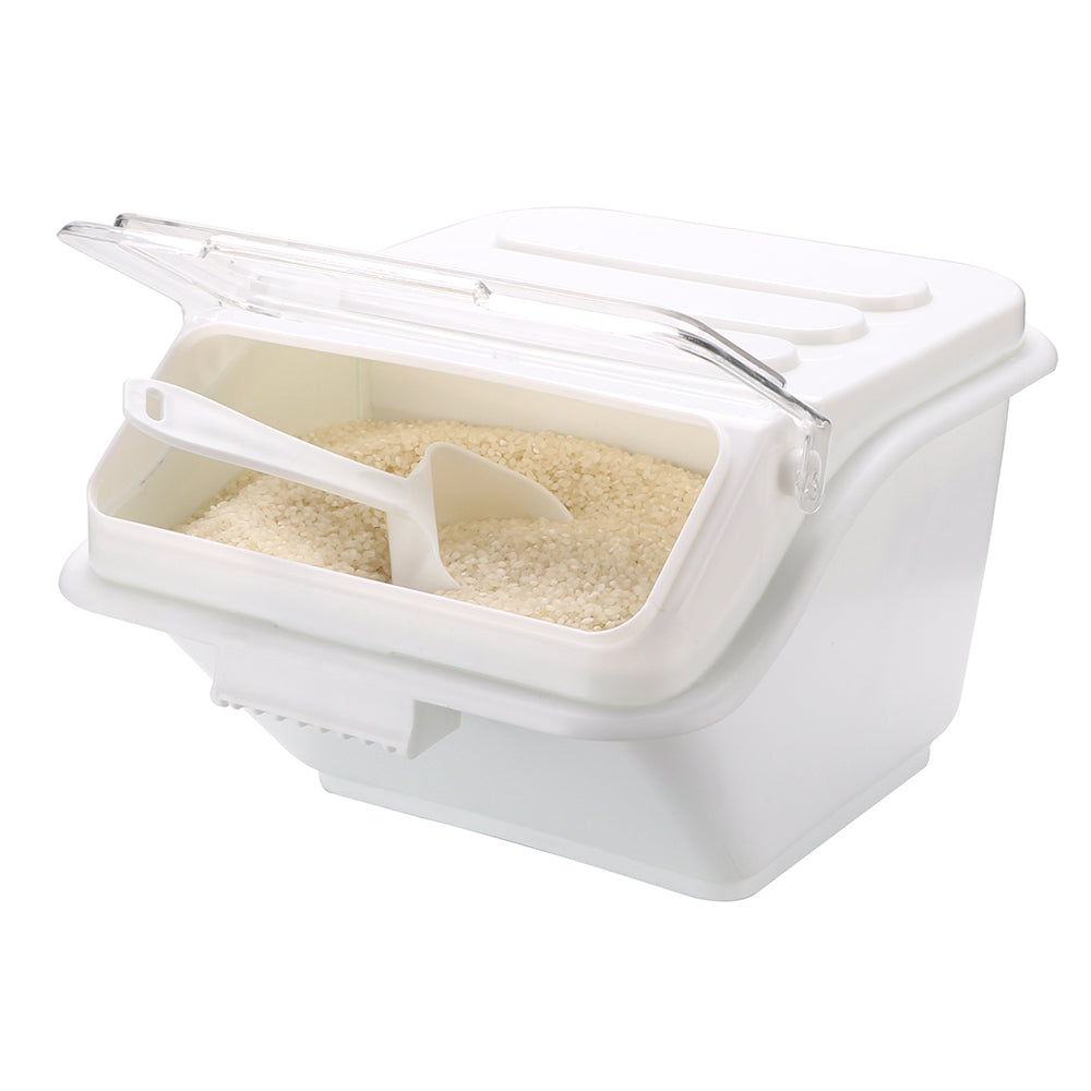 restaurantware Met Lux 2.6 gal Rectangle White Shelf Ingredient Bin - with 1/2 Cup Measuring Spoon - 1 count box