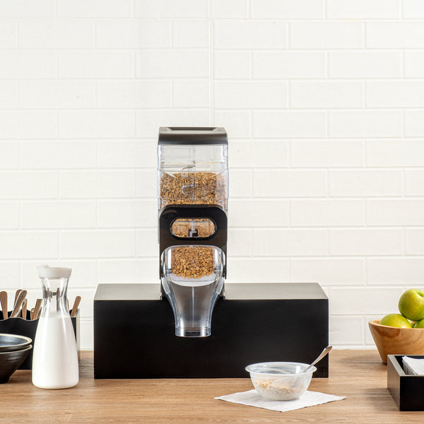 Restaurantware Met Lux 2 Gal Black Plastic Cereal Dispenser - With Stand - 17" X 13" X 6" - 1 Count Box