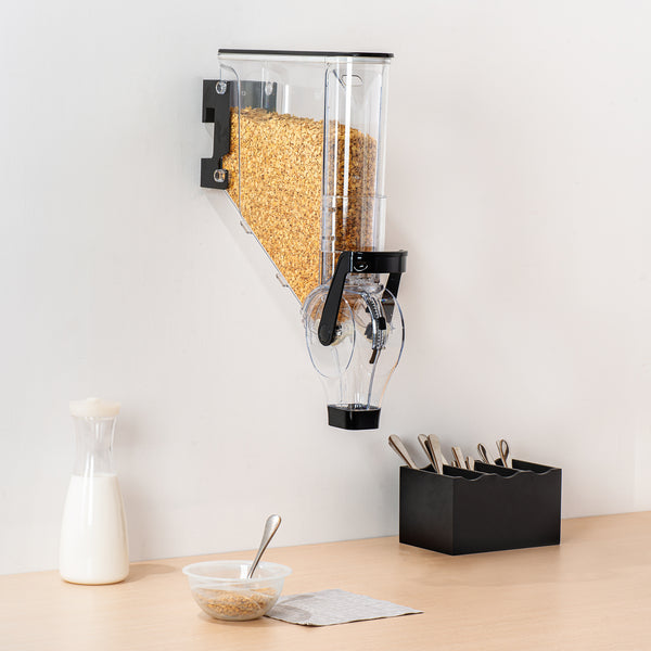 Restaurantware Met Lux 2 Gal Black Plastic Wall Mount Cereal Dispenser - 20 3/4" X 13 3/4" X 4" - 1 Count Box