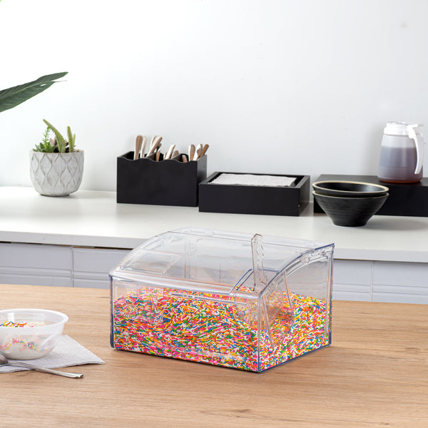 Restaurantware Met Lux 2 Gal Clear Plastic Topping Bin - 30 Cup With Scoop - 7" X 9 3/4" X 11 3/4" - 1 Count Box