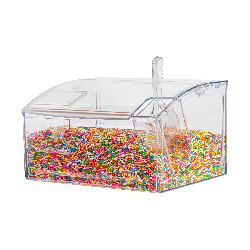 restaurantware Met Lux 2 Gal Clear Plastic Topping Bin - 30 Cup with Scoop - 7" x 9 3/4" x 11 3/4" - 1 count box