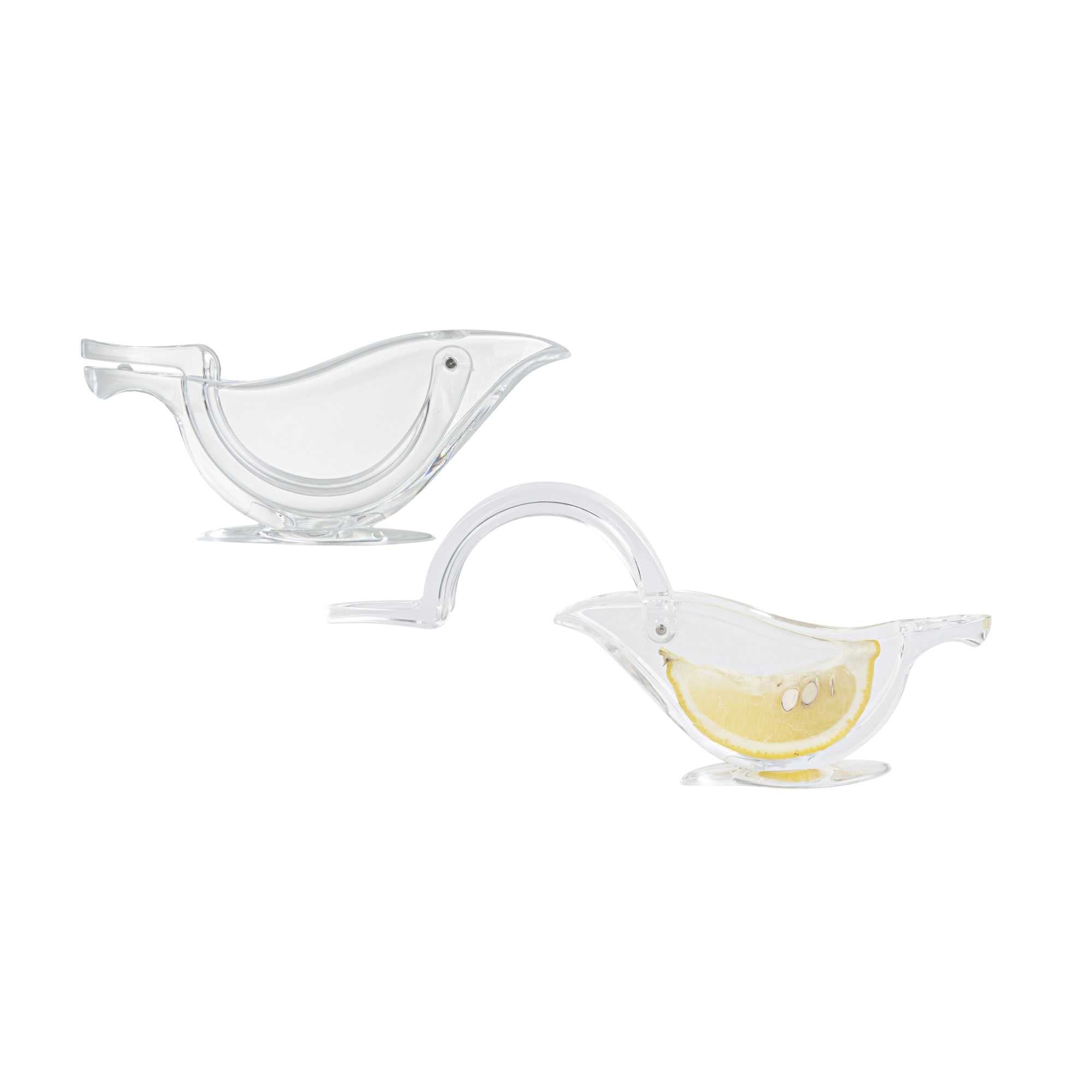restaurantware Met Lux 2 oz Clear Plastic Press Art Lemon and Lime Squeezer - 4 3/4" x 1 1/2" x 2" - 1 count box