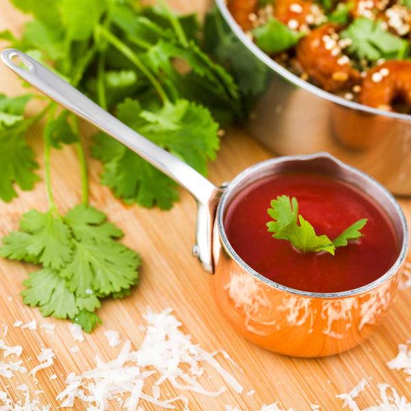 Restaurantware Met Lux 2 Oz Copper Stainless Steel Mini Sauce Pan - Easy Pour Lip - 5" X 2 1/4" X 2" - 1 Count Box