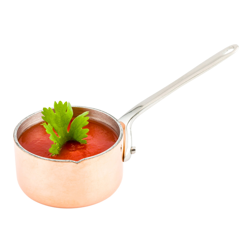 restaurantware Met Lux 2 oz Copper Stainless Steel Mini Sauce Pan - Easy Pour Lip - 5" x 2 1/4" x 2" - 1 count box