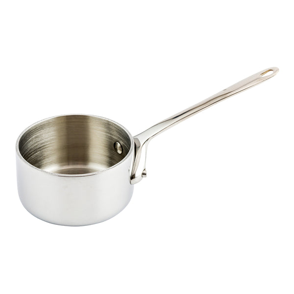 Restaurantware Met Lux 2 Oz Silver Stainless Steel Mini Sauce Pan - 5" X 2" X 2" - 1 Count Box