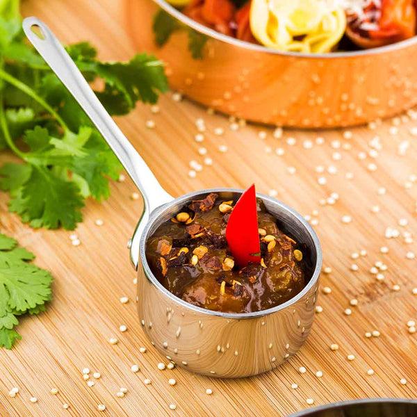 Restaurantware Met Lux 2 Oz Silver Stainless Steel Mini Sauce Pan - 5" X 2" X 2" - 1 Count Box